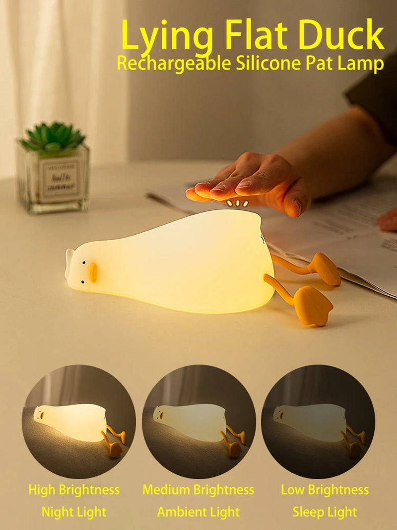 Duck Rechargeable LED Night Light Pat Silicone Lamp Bedside Cartoon Cute Children Nightlights for Home Room Decor Birthday Gift